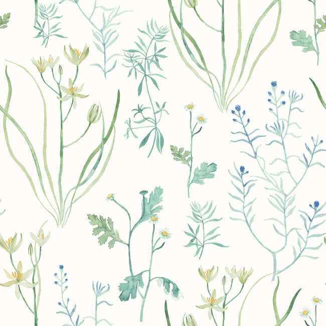 Alpine Botanical Blue Peel & Stick Wallpaper - York Wallcoverings - PSW1520RL - York Wallcoverings Wallpaper