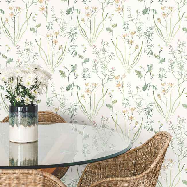 Alpine Botanical Peach Peel & Stick Wallpaper - York Wallcoverings - PSW1519RL - York Wallcoverings Wallpaper