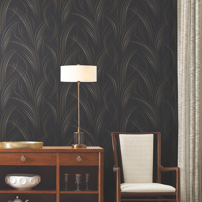 graceful-wisp-wallpaper-black-york-wallcoverings-ev3938 - York Wallcoverings Wallpaper
