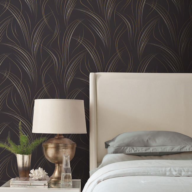 graceful-wisp-wallpaper-black-york-wallcoverings-ev3938 - York Wallcoverings Wallpaper