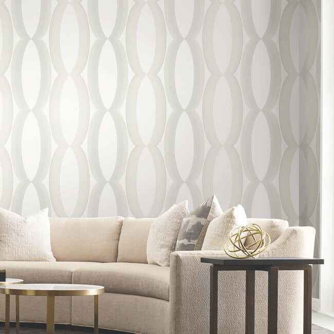 Progression Ogee White Wallpaper - York Wallcoverings - EV3981 - York Wallcoverings Wallpaper