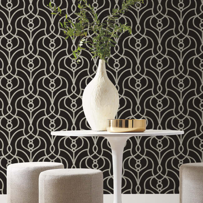 divine-trellis-black-wallpaper-york-wallcoverings-ev3945 - York Wallcoverings Wallpaper