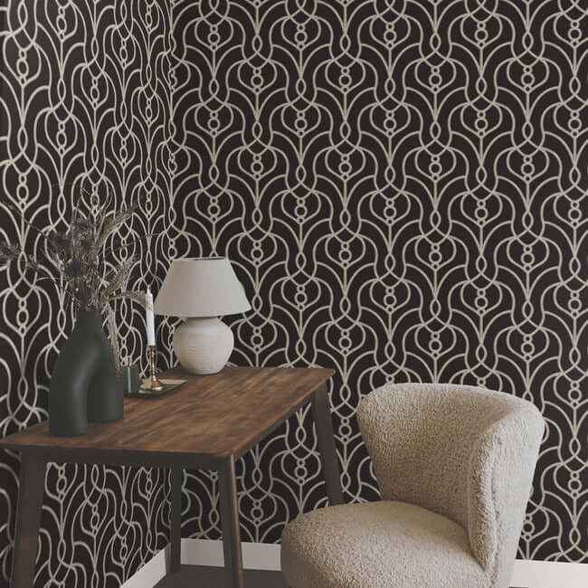 Divine Trellis Black Wallpaper - York Wallcoverings - EV3945