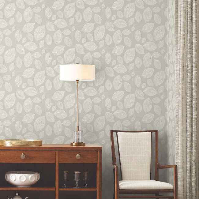 Contoured Leaves Taupe Wallpaper - York Wallcoverings - EV3922 - York Wallcoverings Wallpaper