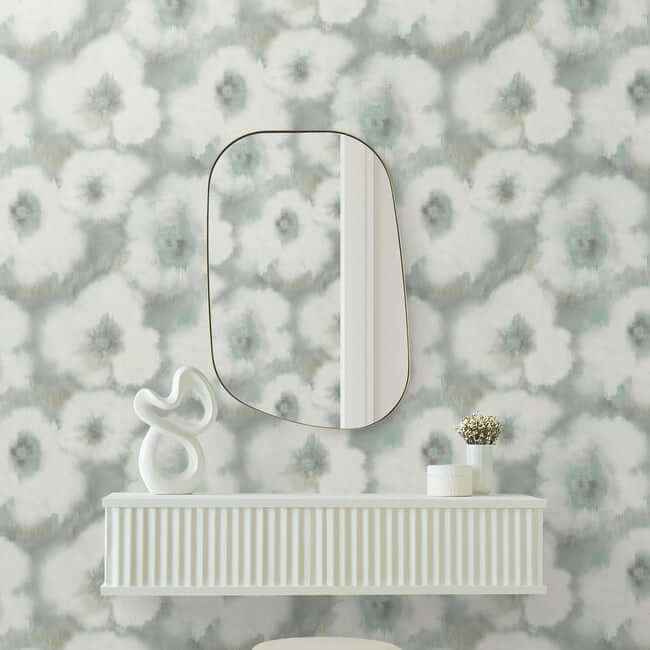 Blended Floral Aqua Wallpaper - York Wallcoverings - EV3961 - York Wallcoverings Wallpaper
