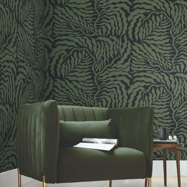 fern-fronds-black-green-wallpaper-york-wallcoverings-ag2061 - York Wallpaper Wallpaper