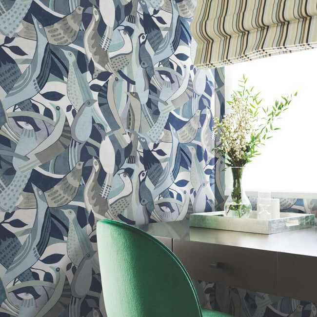 Fauvist Flock Blue Wallpaper - York Wallcoverings - AG2015