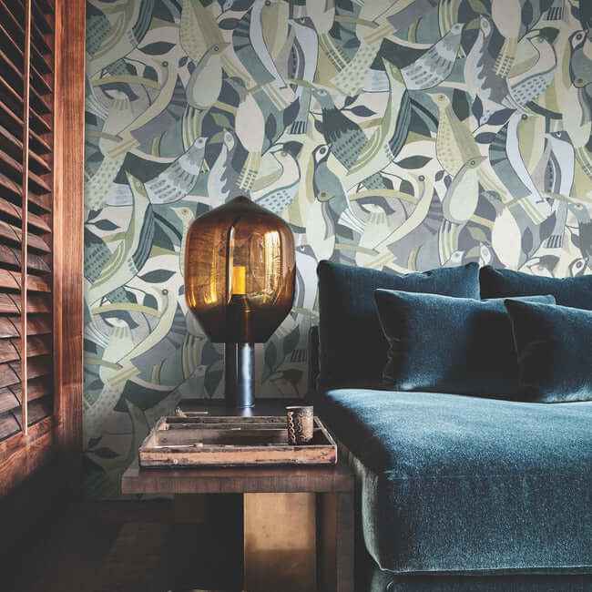 Fauvist Flock Green Wallpaper - York Wallcoverings - AG2017 - York Wallcoverings Wallpaper