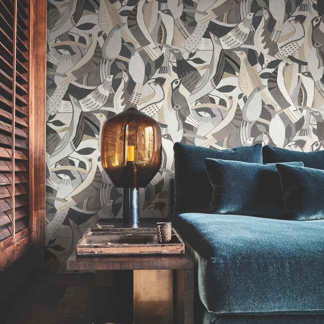 Fauvist Flock Neutral Wallpaper - York Wallcoverings - AG2018 - York Wallcoverings Wallpaper