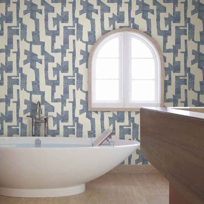 Modern Tribal Almond & Navy Wallpaper - York Wallcoverings - AG2104 - York Wallcoverings Wallpaper