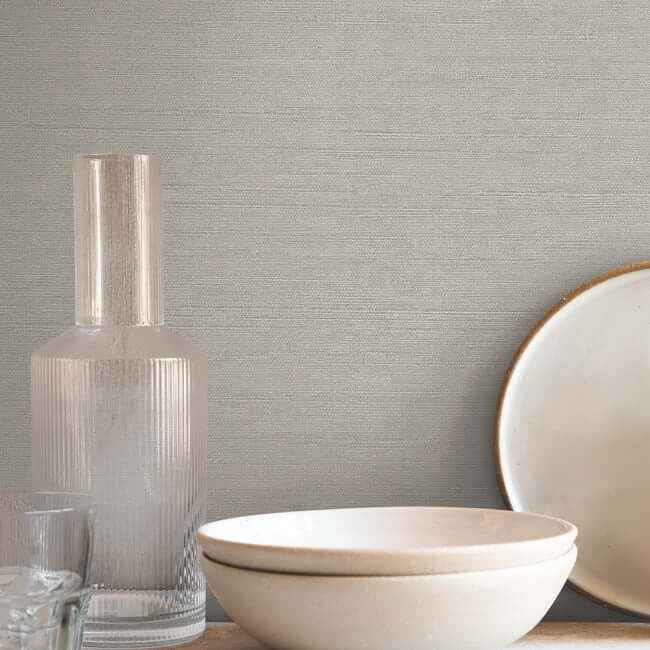 Shimmering Linen Grey Wallpaper - York Wallcoverings - SI18551 - York Wallcoverings Wallpaper
