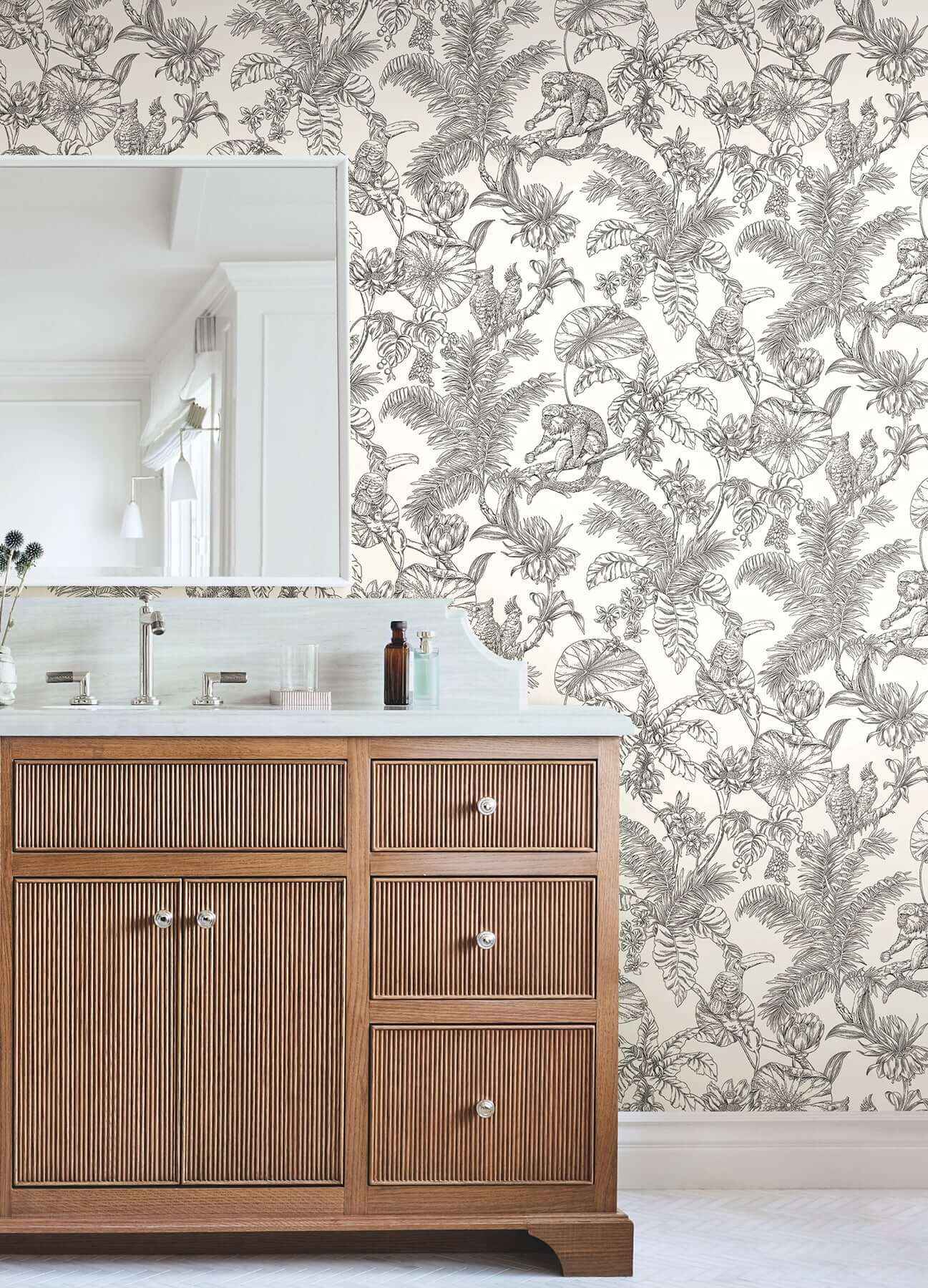 Tropical Sketch Toile Black Wallpaper - York Wallcoverings - RT7841 - York Wallcoverings Wallpaper