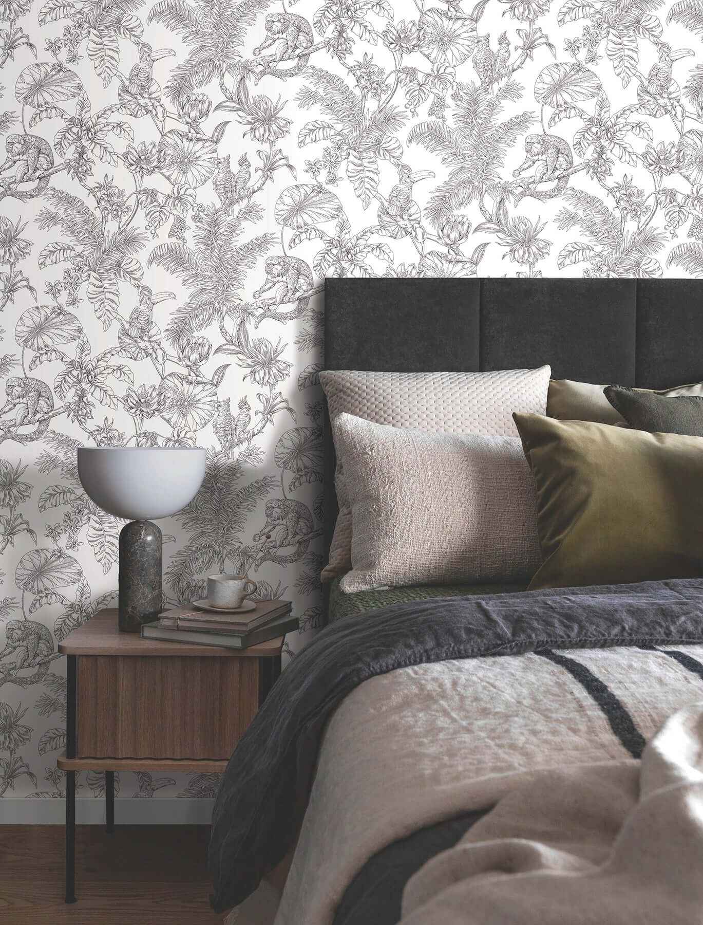 Tropical Sketch Toile Black Wallpaper - York Wallcoverings - RT7841 - York Wallcoverings Wallpaper