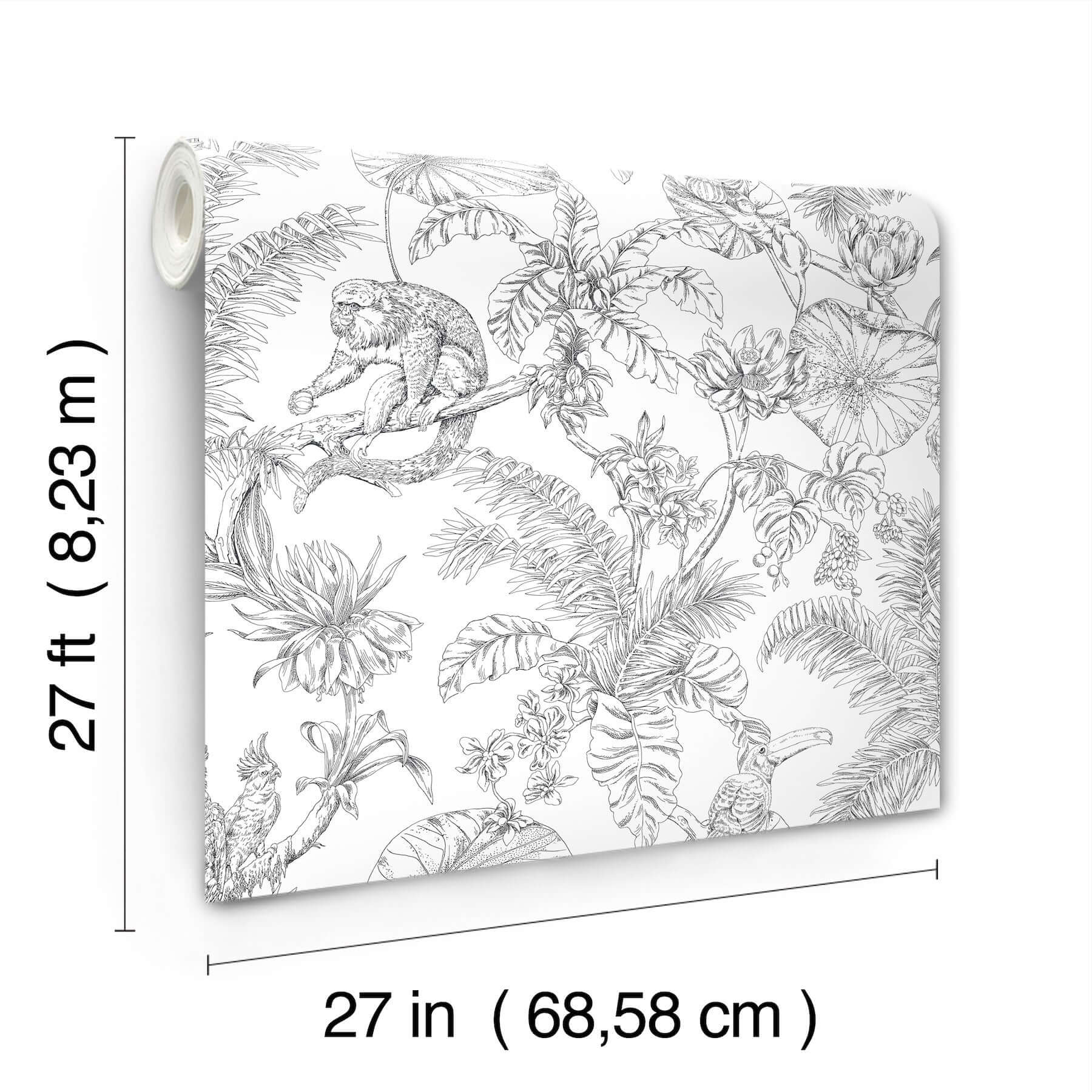 tropical-sketch-toile-wallpaper-black-york-wallcoverings-rt7841 - York Wallcoverings Wallpaper