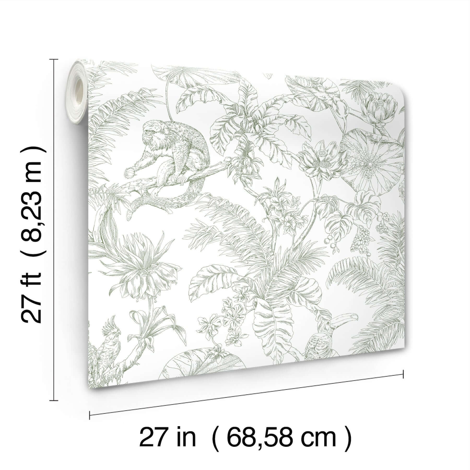 tropical-sketch-toile-wallpaper-forest-york-wallcoverings-rt7842 - York Wallcoverings Wallpaper