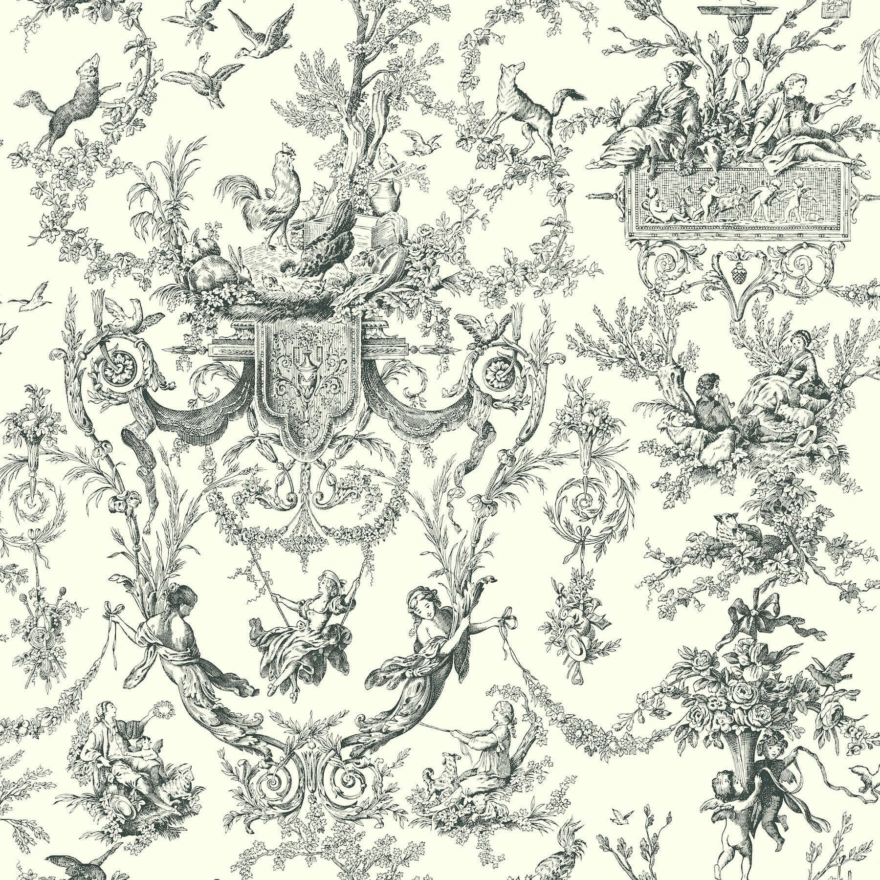 old-world-toile-black-white-wallpaper-york-wallcoverings-at4237 - York Wallcoverings Wallpaper