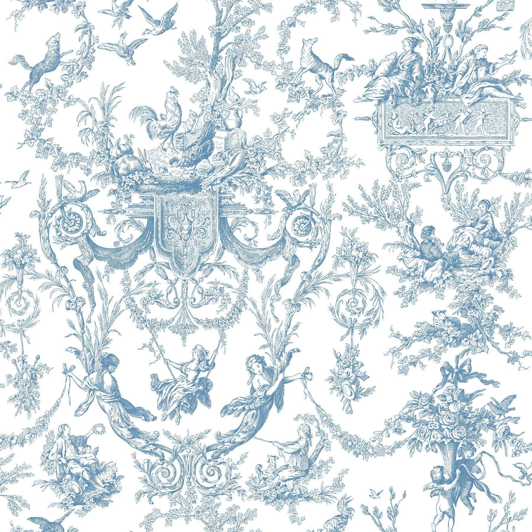 Old World Toile Blue & White Wallpaper - York Wallcoverings - AT4241 - York Wallcoverings Wallpaper