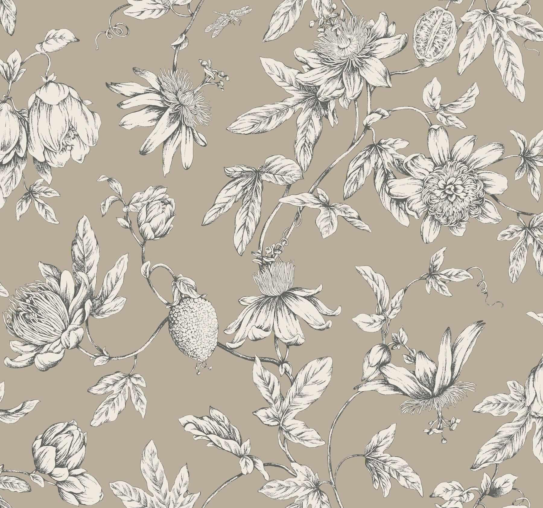 Passion Flower Toile Linen Wallpaper - York Wallcoverings - RT7852 - York Wallcoverings Wallpaper