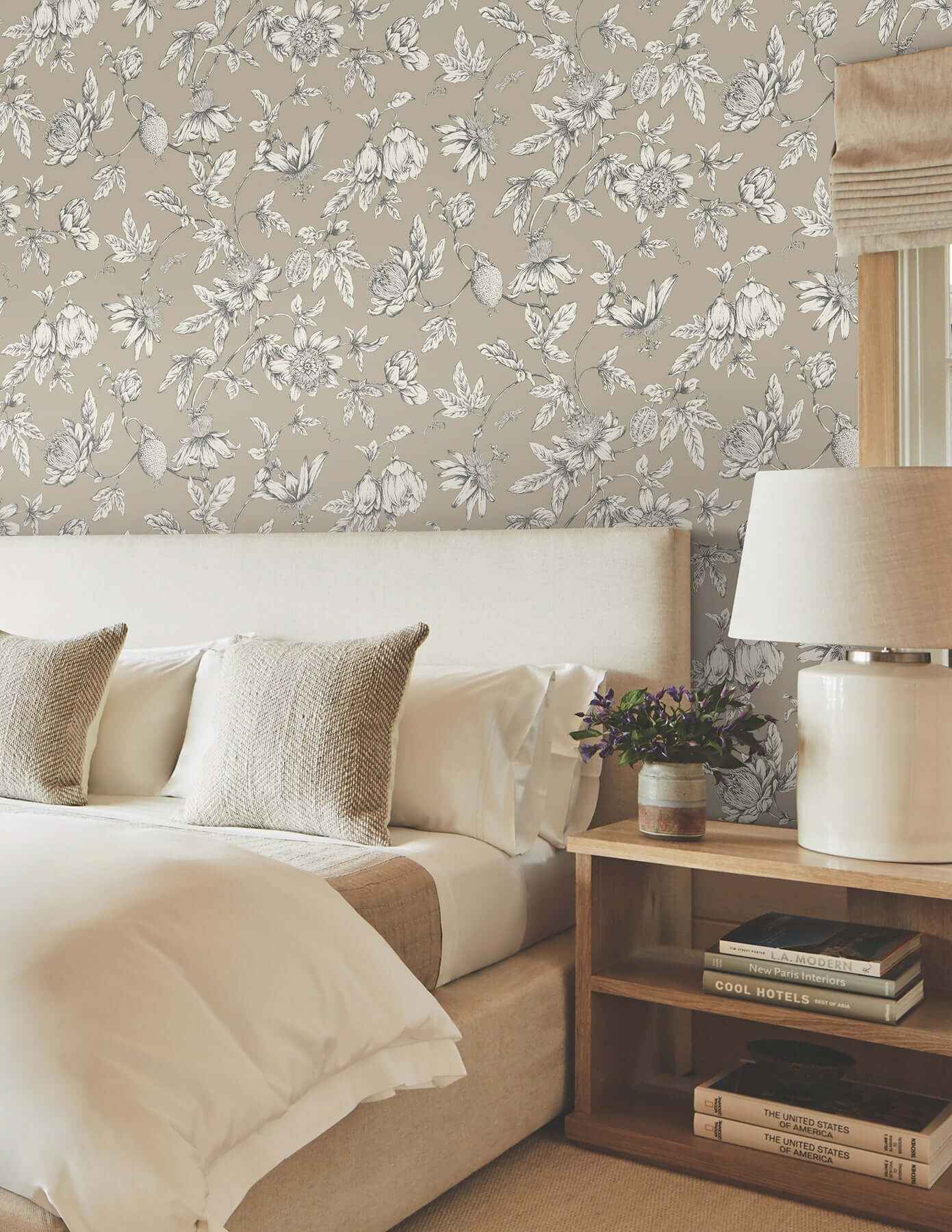 Passion Flower Toile Linen Wallpaper - York Wallcoverings - RT7852 - York Wallcoverings Wallpaper