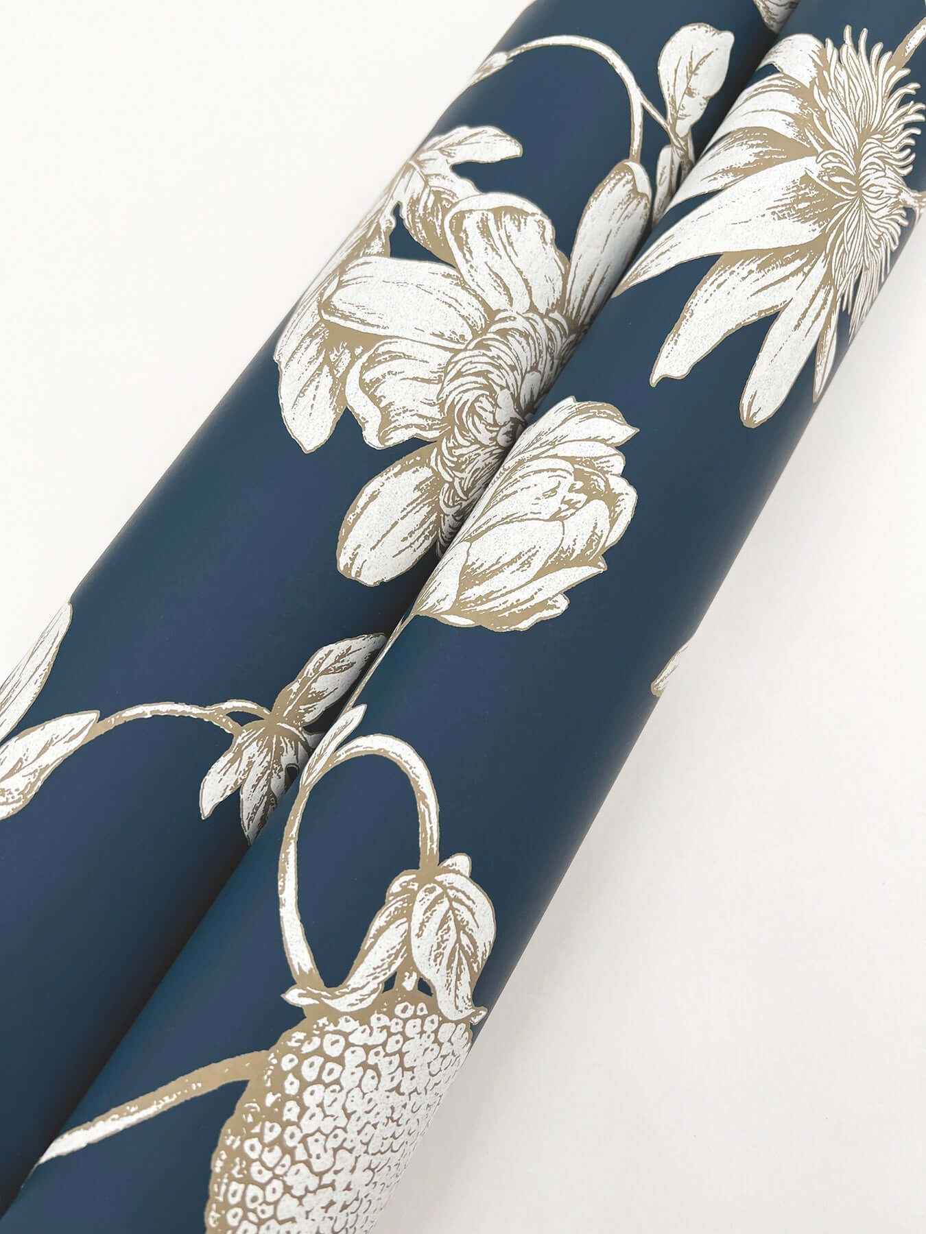 Passion Flower Toile Navy Wallpaper - York Wallcoverings - RT7856 - York Wallcoverings Wallpaper