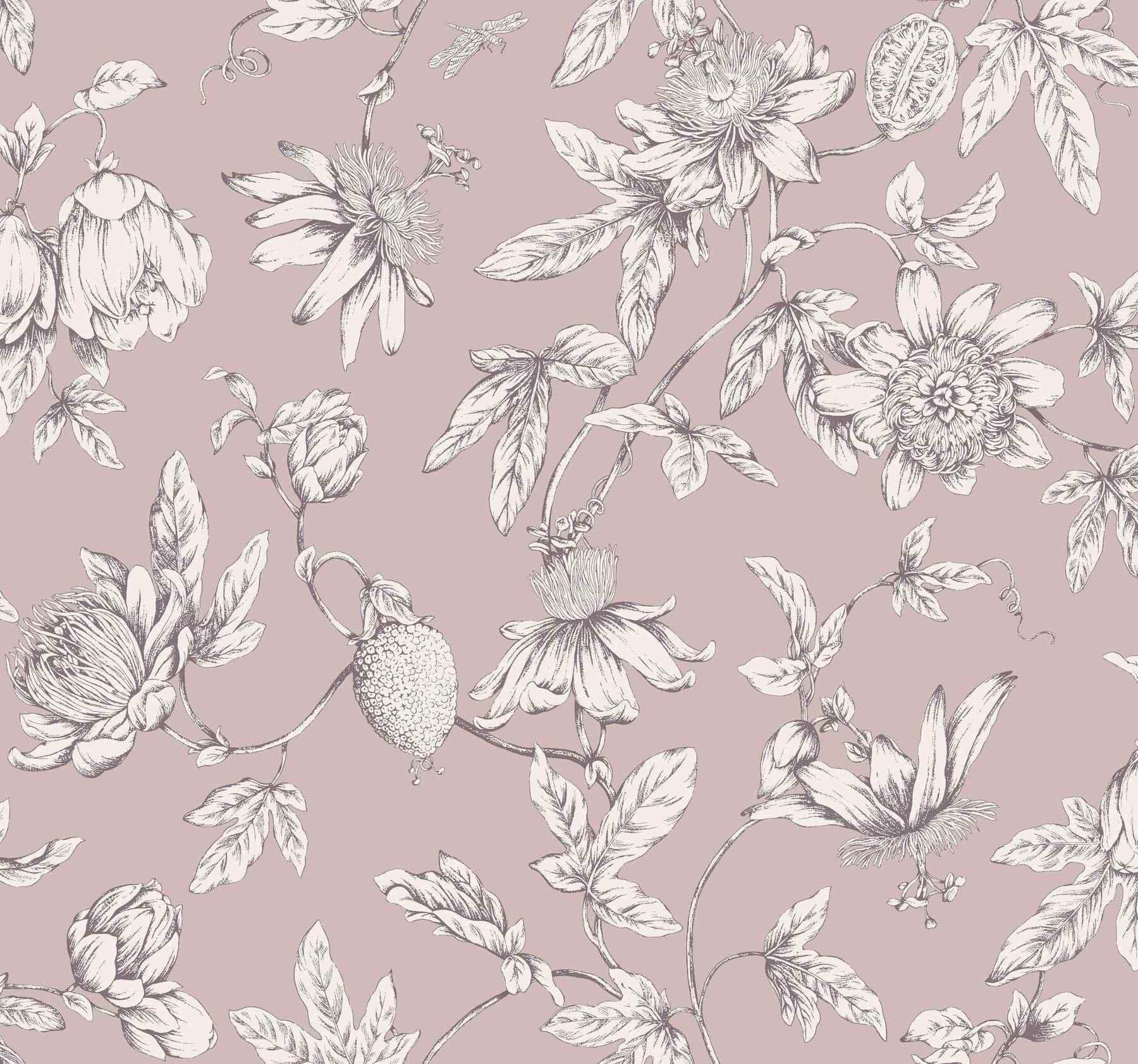 Passion Flower Toile Orchid Wallpaper - York Wallcoverings - RT7851