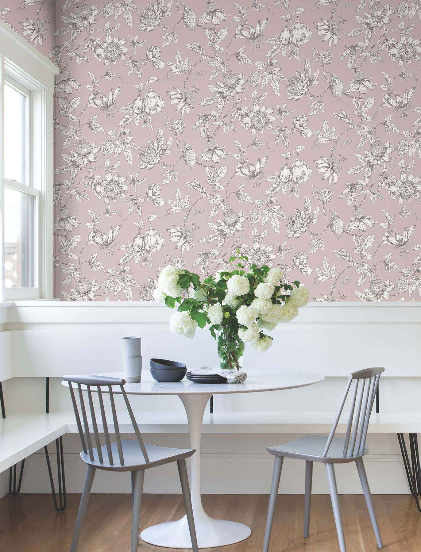 Passion Flower Toile Orchid Wallpaper - York Wallcoverings - RT7851 - York Wallcoverings Wallpaper