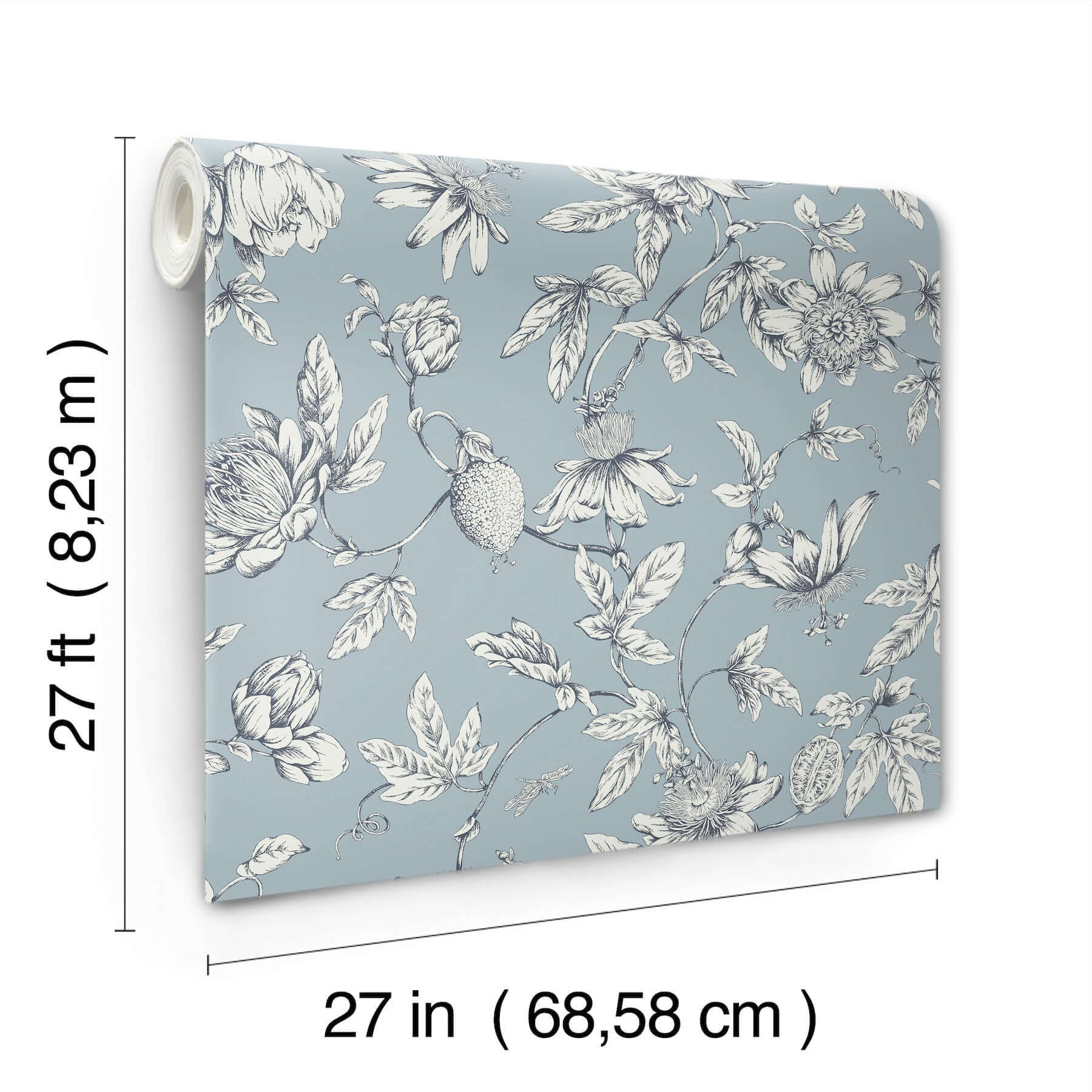 passion-flower-toile-wallpaper-sky-york-wallcoverings-rt7853 - York Wallcoverings Wallpaper