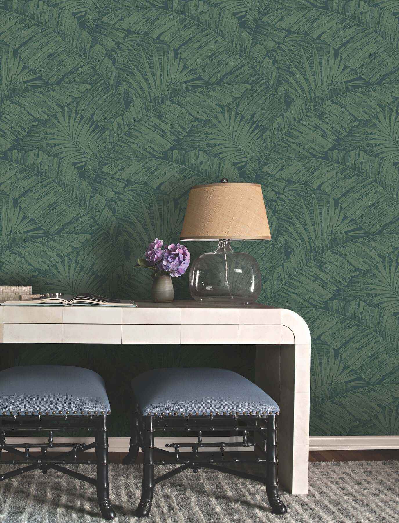 Palm Cove Toile Emerald Forest Wallpaper - York Wallcoverings - RT7924 - York Wallcoverings Wallpaper