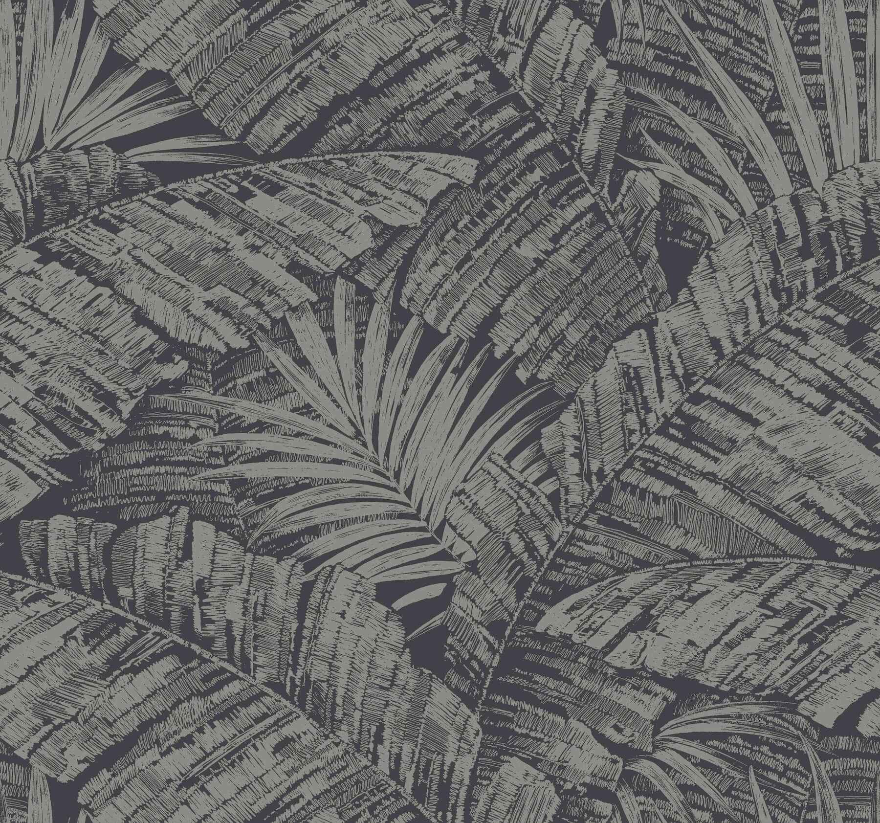 Palm Cove Toile Silver & Black Wallpaper - York Wallcoverings - RT7923