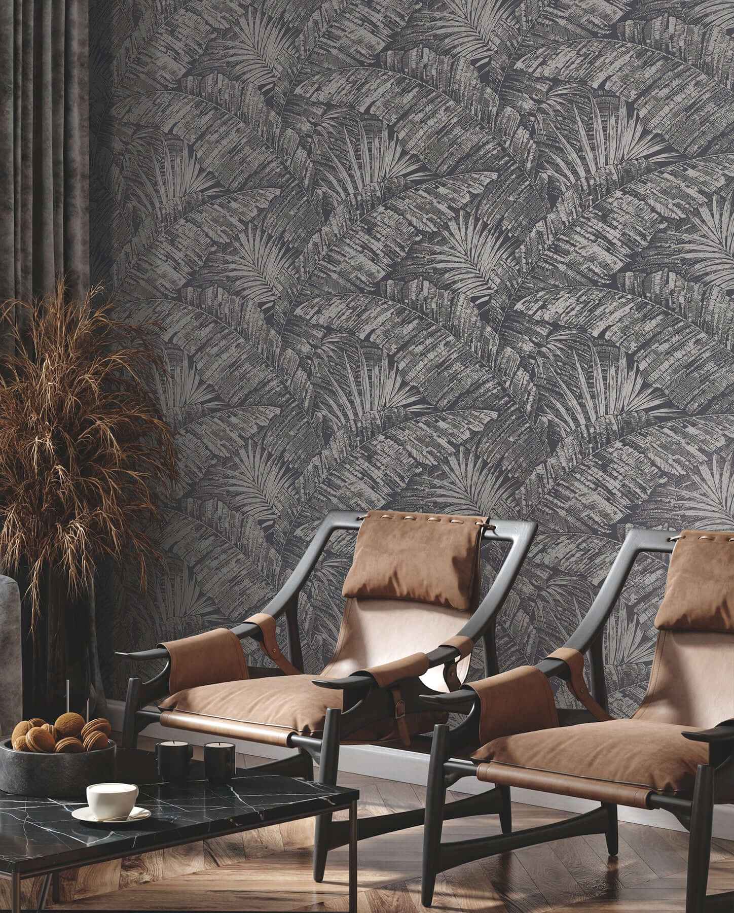 Palm Cove Toile Silver & Black Wallpaper - York Wallcoverings - RT7923 - York Wallcoverings Wallpaper