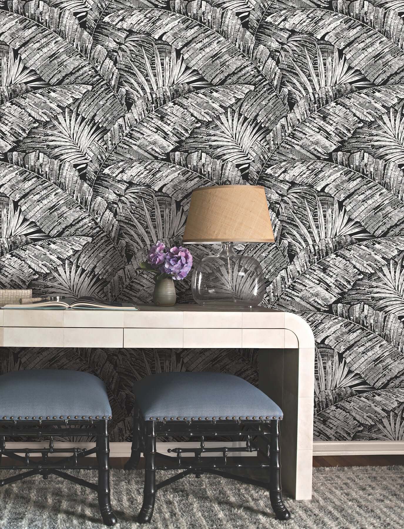 palm-cove-toile-wallpaper-whiteblack-york-wallcoverings-rt7921 - York Wallcoverings Wallpaper