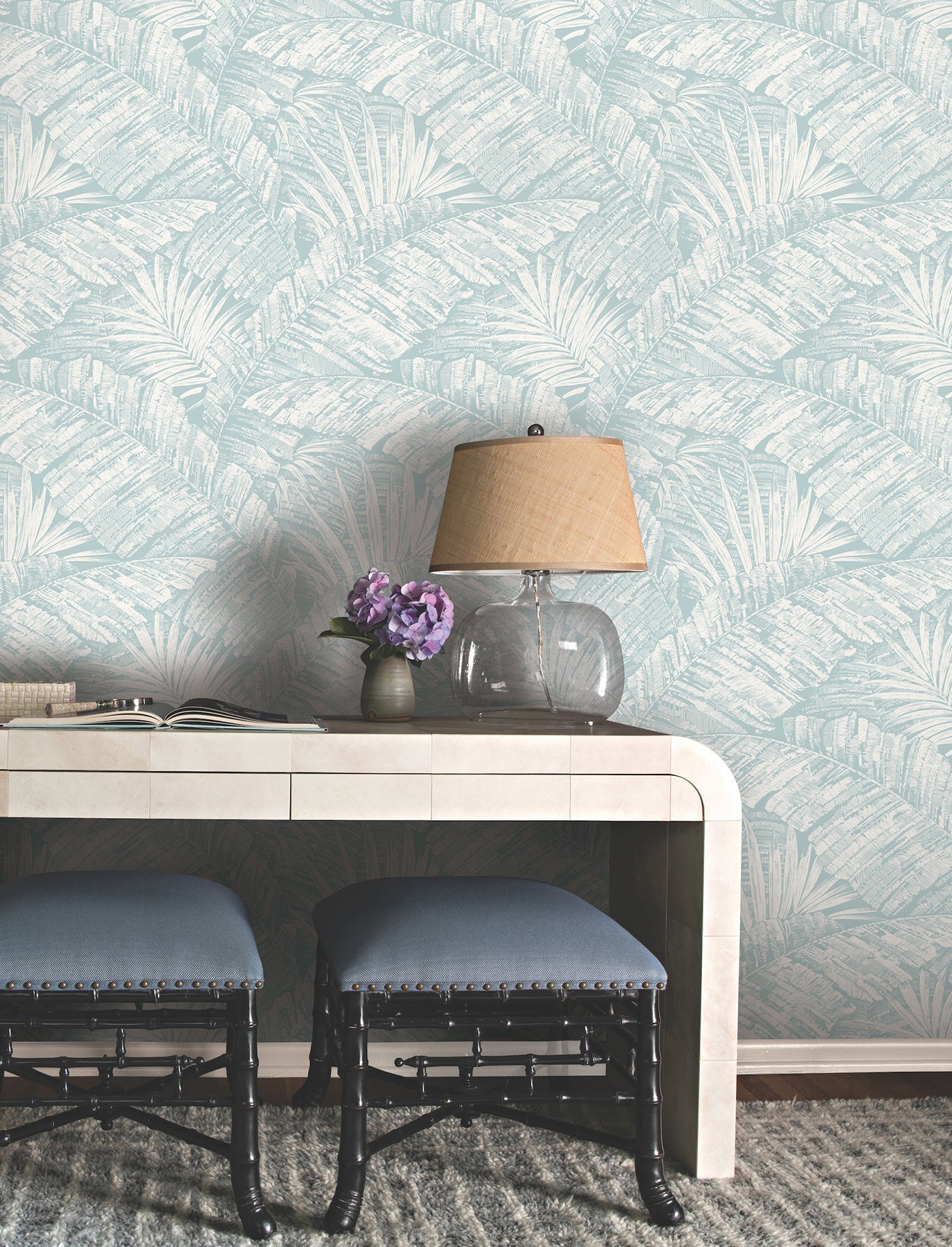 palm-cove-toile-wallpaper-whiteblue-york-wallcoverings-rt7925 - York Wallcoverings Wallpaper