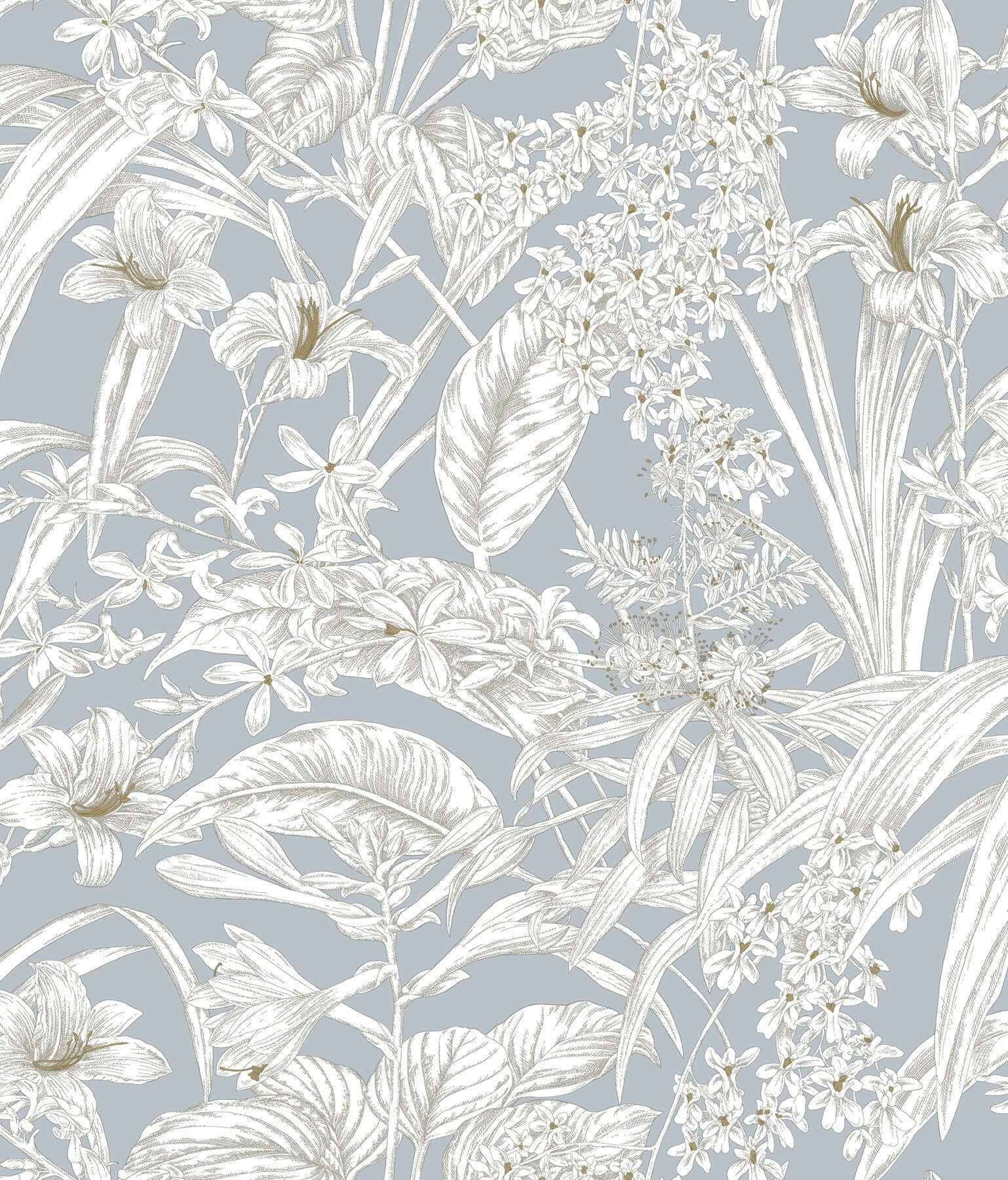 Orchid Conservatory Toile Blue & Taupe Wallpaper - York Wallcoverings - RT7884 - York Wallcoverings Wallpaper