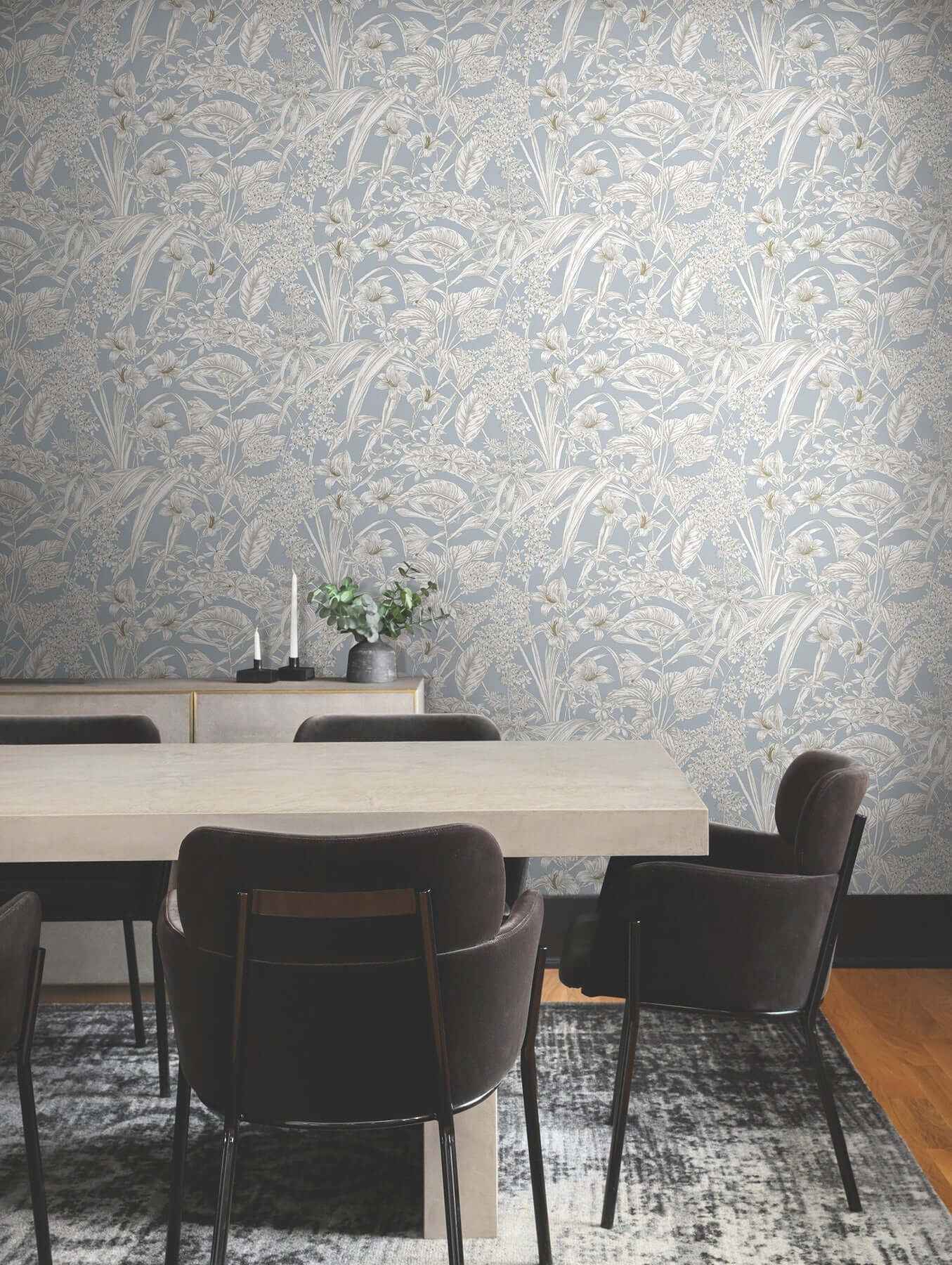 Orchid Conservatory Toile Blue & Taupe Wallpaper - York Wallcoverings - RT7884 - York Wallcoverings Wallpaper