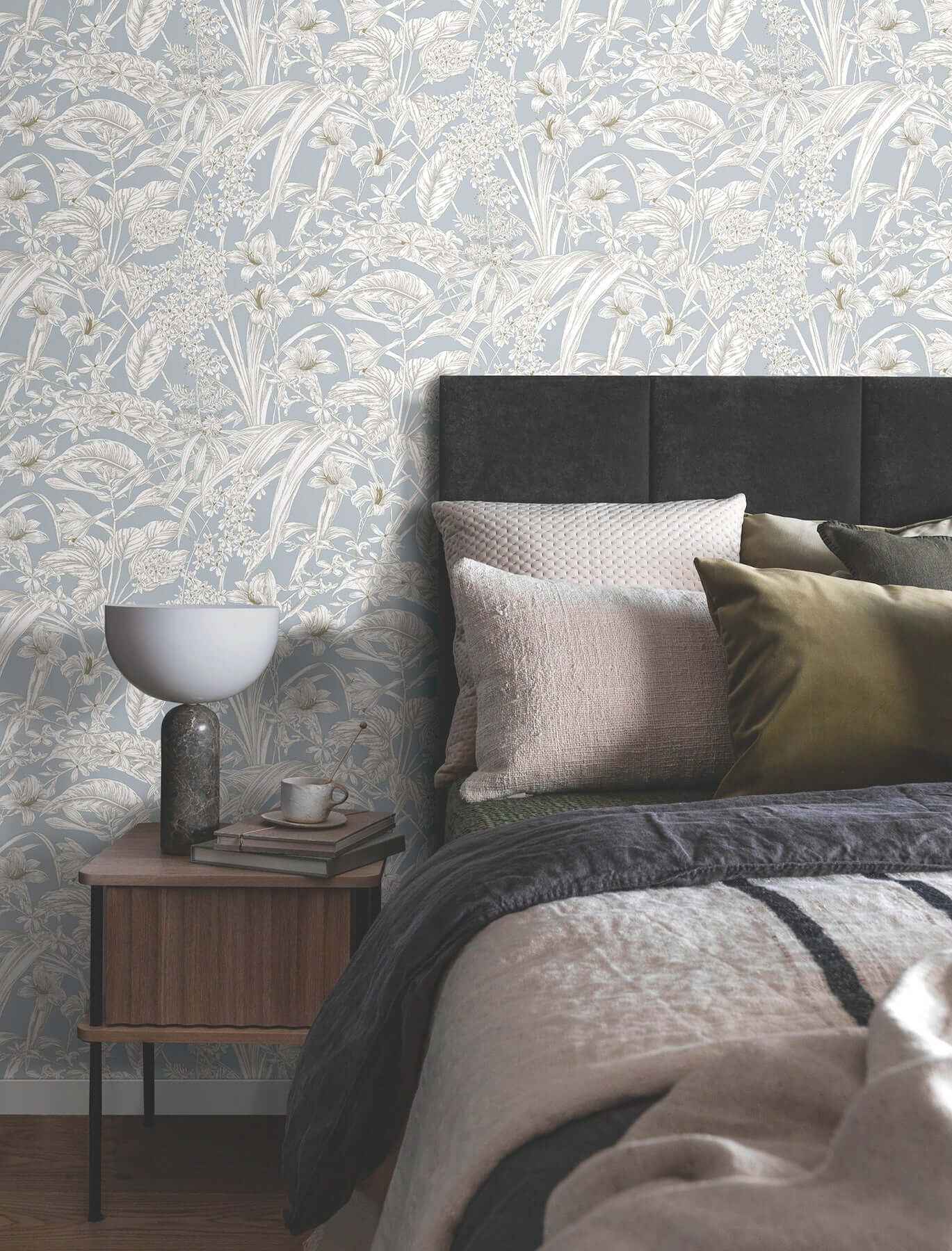 Orchid Conservatory Toile Blue & Taupe Wallpaper - York Wallcoverings - RT7884 - York Wallcoverings Wallpaper