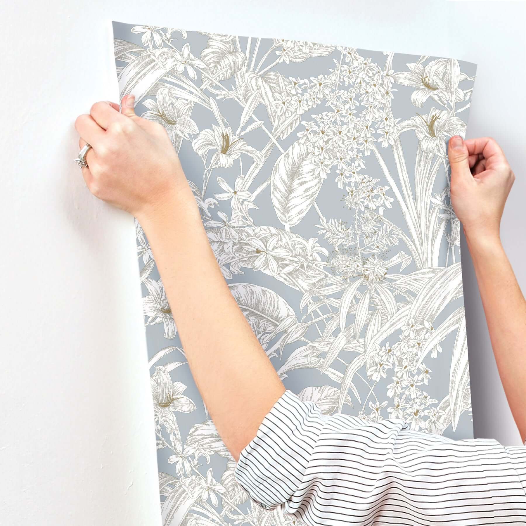 orchid-conservatory-toile-wallpaper-bluetaupe-york-wallcoverings-rt7884 - York Wallcoverings Wallpaper