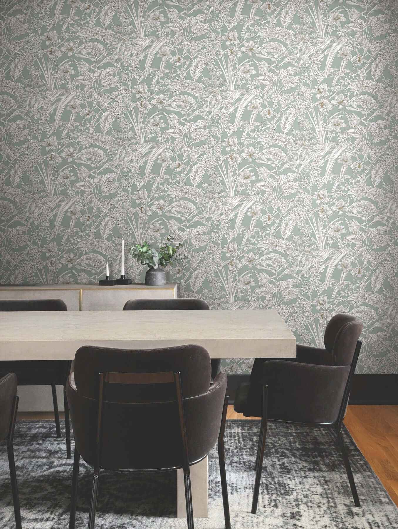 Orchid Conservatory Toile Seamist & Taupe Wallpaper - York Wallcoverings - RT7882 - York Wallcoverings Wallpaper