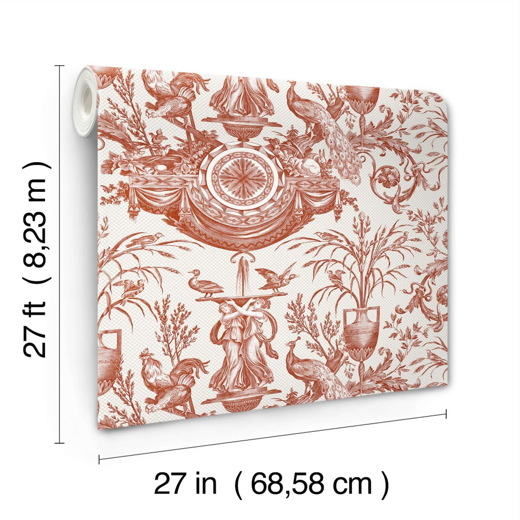avian-fountain-toile-wallpaper-brick-york-wallcoverings-rt7814 - York Wallcoverings Wallpaper