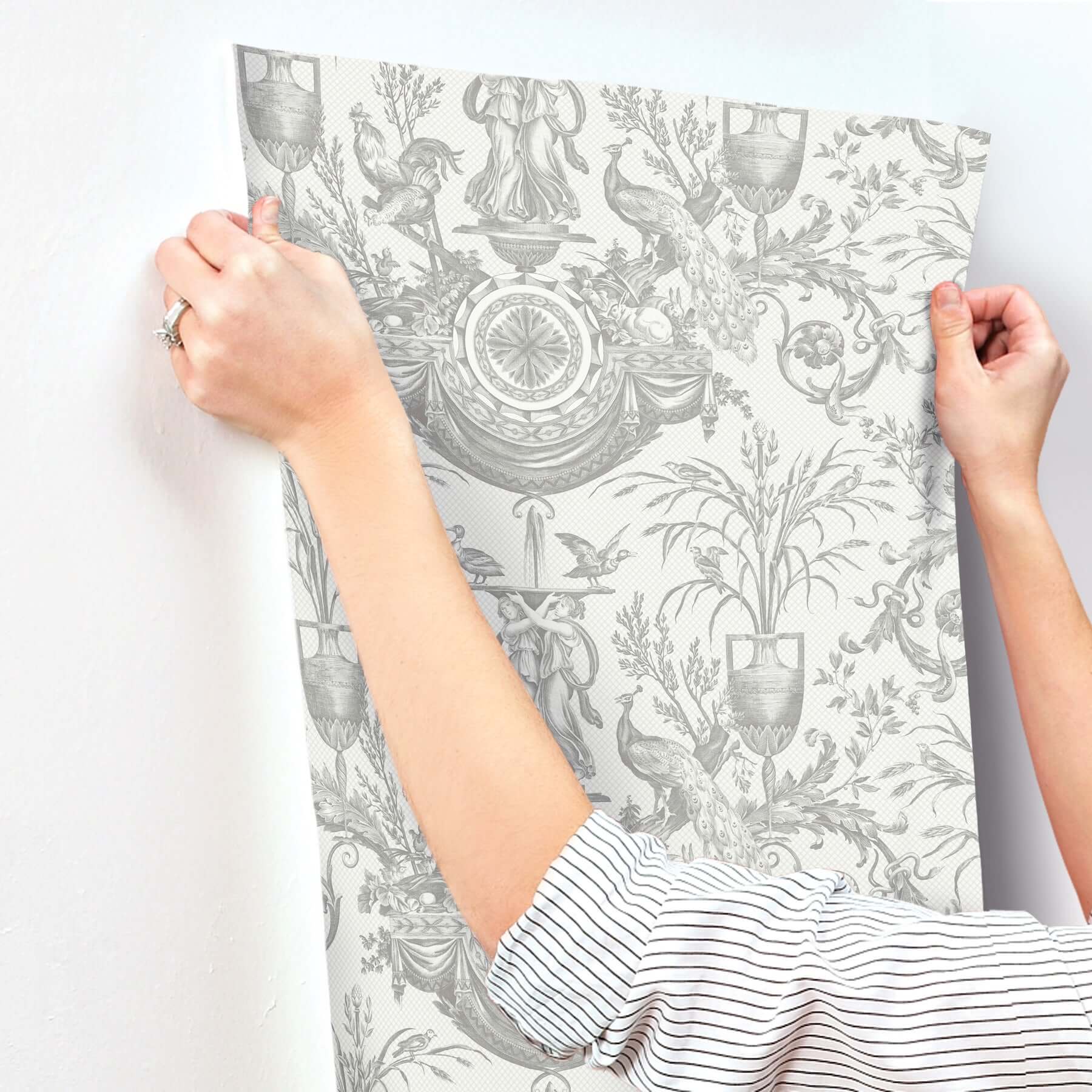 avian-fountain-toile-wallpaper-grey-york-wallcoverings-rt7815 - York Wallcoverings Wallpaper