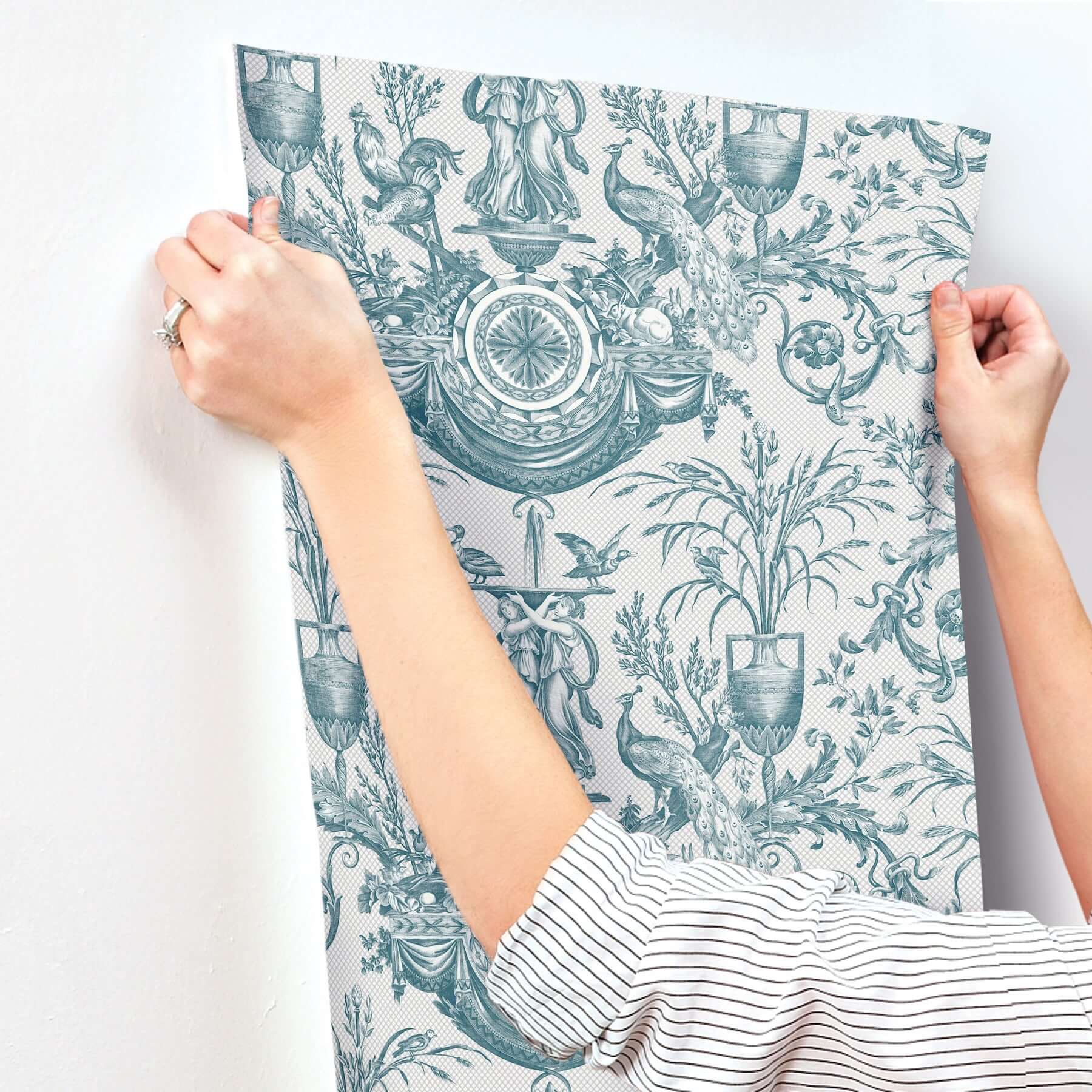 avian-fountain-toile-wallpaper-jade-york-wallcoverings-rt7811 - York Wallcoverings Wallpaper