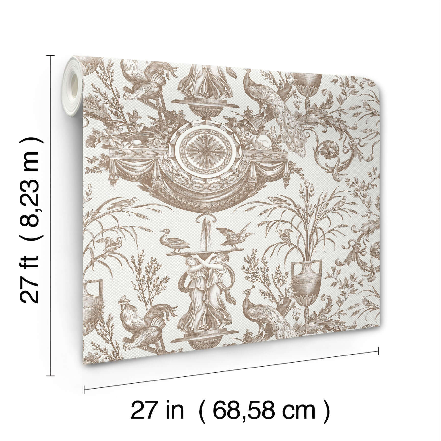 avian-fountain-toile-wallpaper-mink-york-wallcoverings-rt7812 - York Wallcoverings Wallpaper