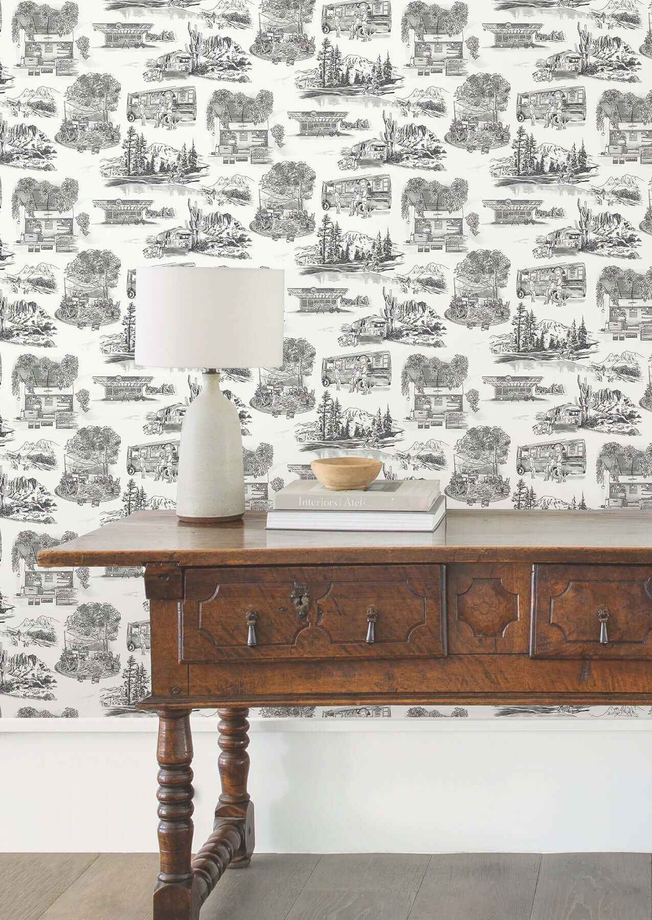 Modern Vista Toile Black Wallpaper - York Wallcoverings - RT7861 - York Wallcoverings Wallpaper