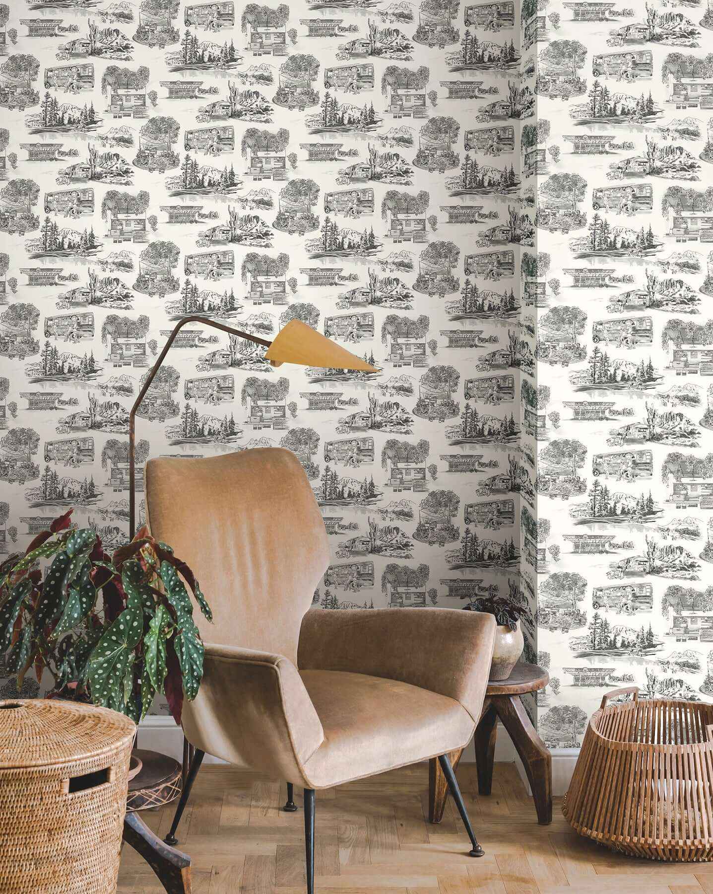 Modern Vista Toile Black Wallpaper - York Wallcoverings - RT7861 - York Wallcoverings Wallpaper
