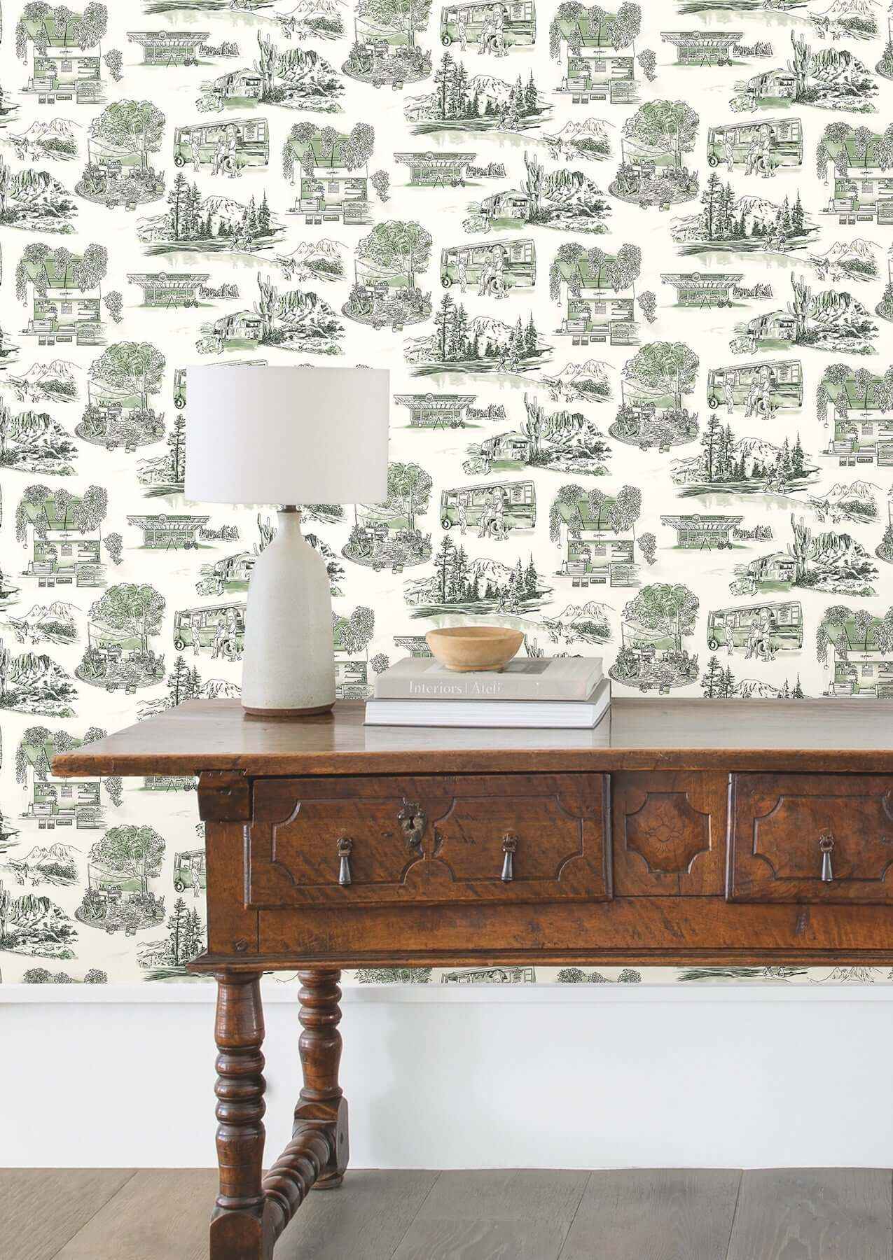 Modern Vista Toile Evergreen Wallpaper - York Wallcoverings - RT7863 - York Wallcoverings Wallpaper