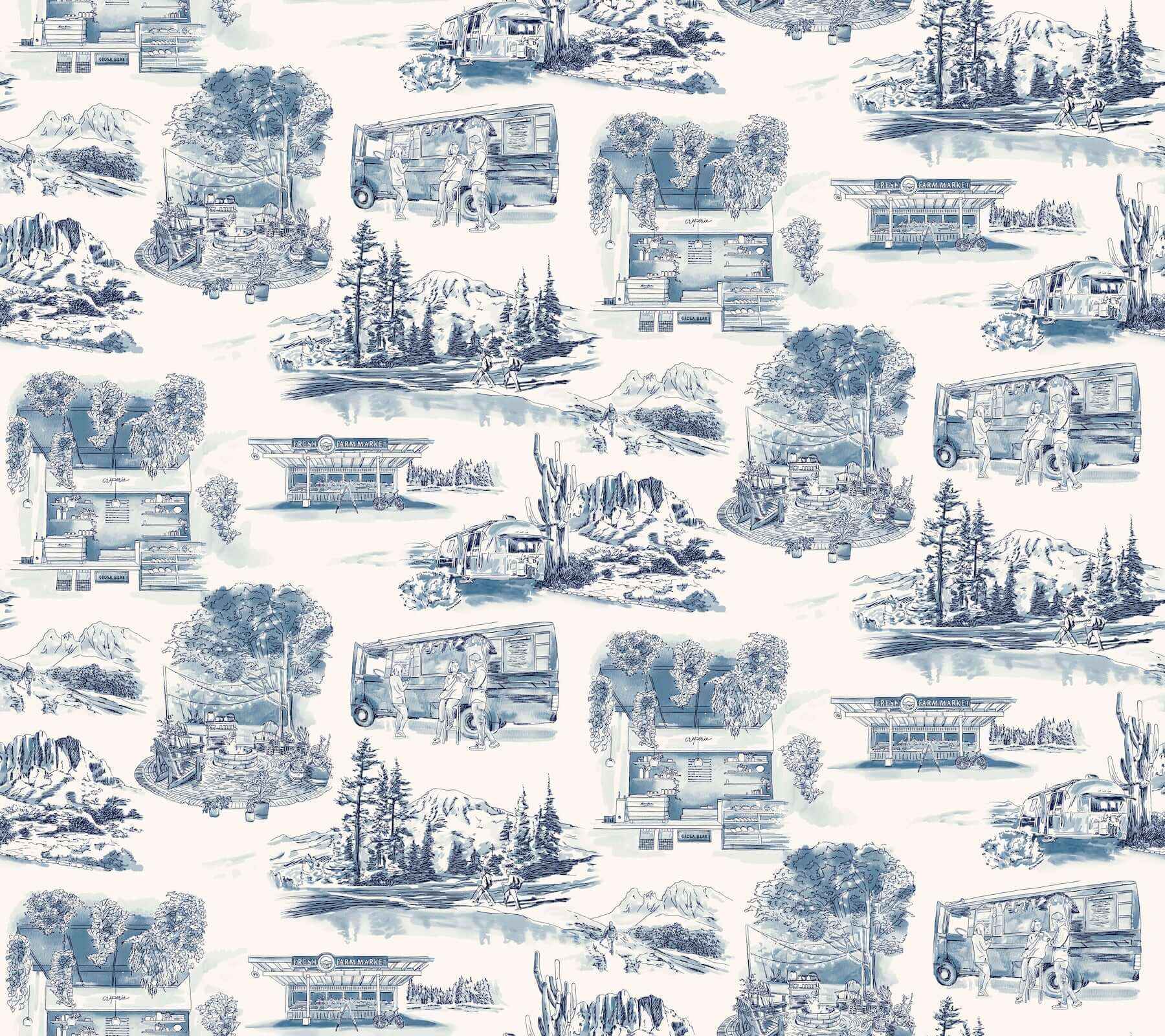 Modern Vista Toile Navy Wallpaper - York Wallcoverings - RT7862 - York Wallcoverings Wallpaper