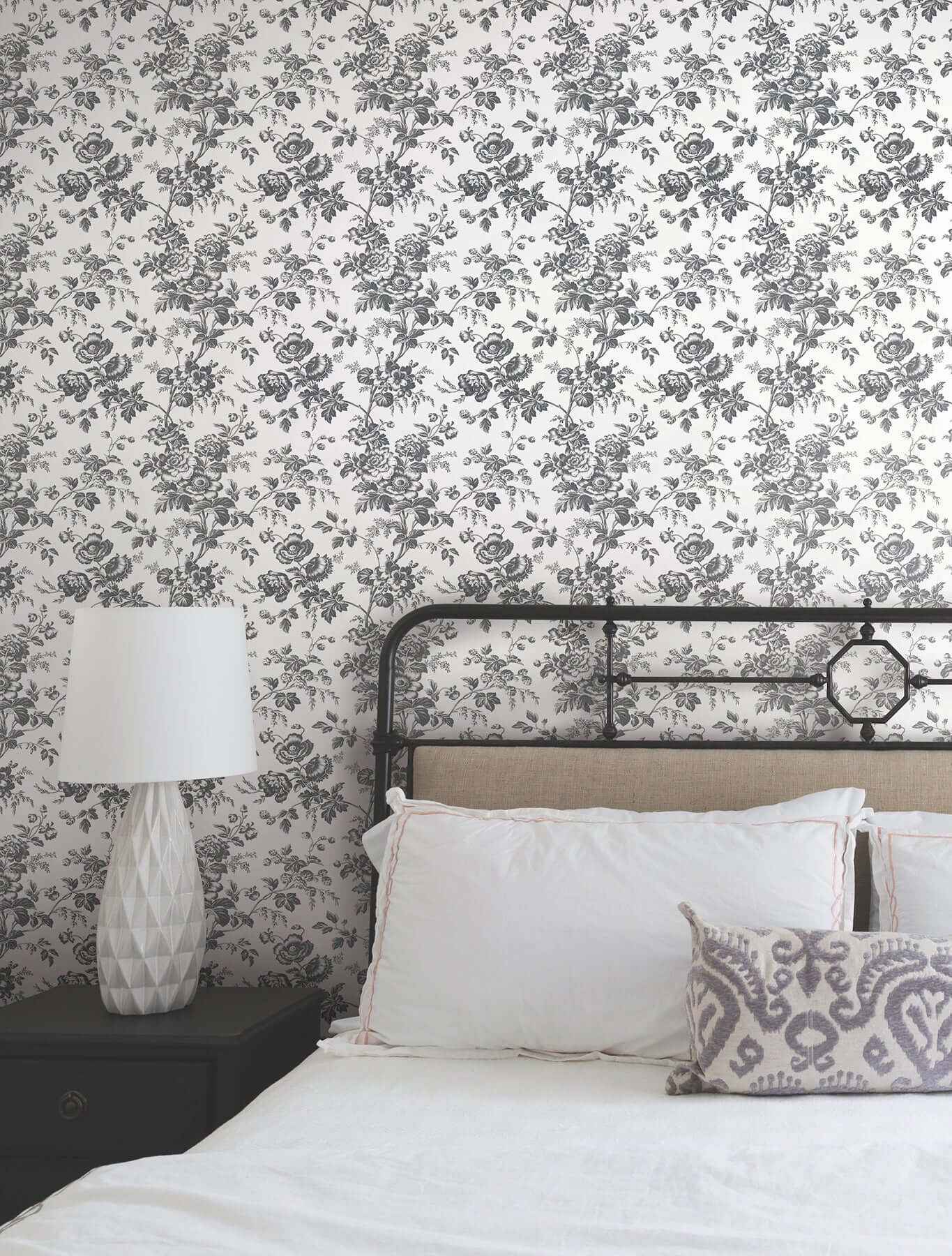 Anemone Toile Black Wallpaper - York Wallcoverings - RT7875 - York Wallcoverings Wallpaper