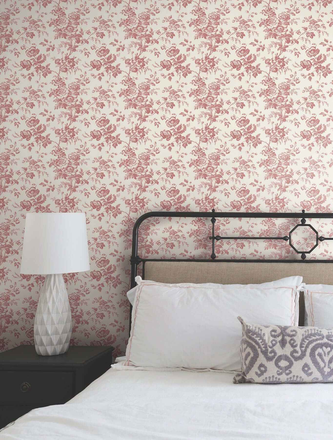 Anemone Toile French Red Wallpaper - York Wallcoverings - RT7871 - York Wallcoverings Wallpaper
