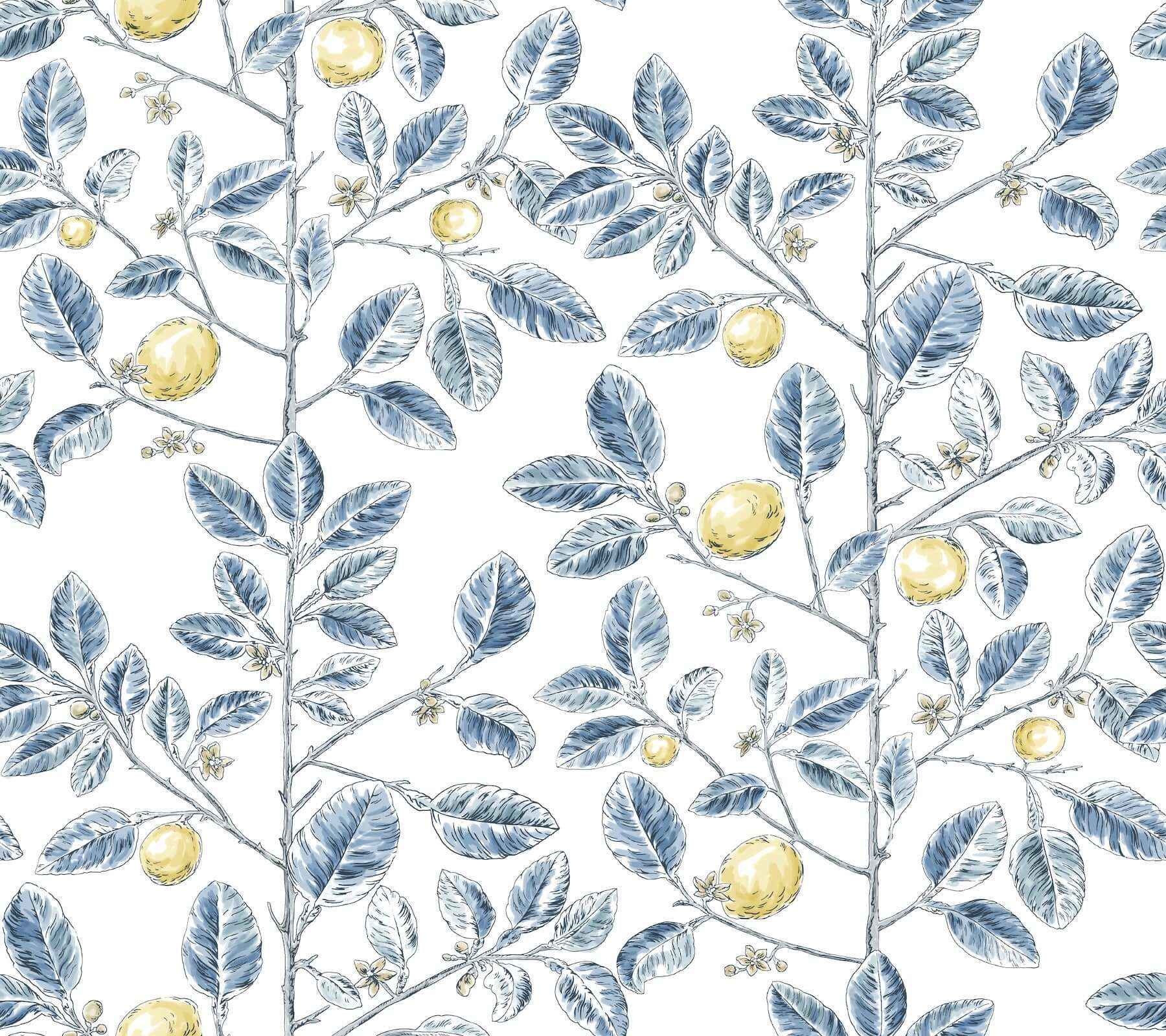 Limoncello Toile Wallpaper Blue - York Wallcoverings - RT7913 - York Wallcoverings Wallpaper