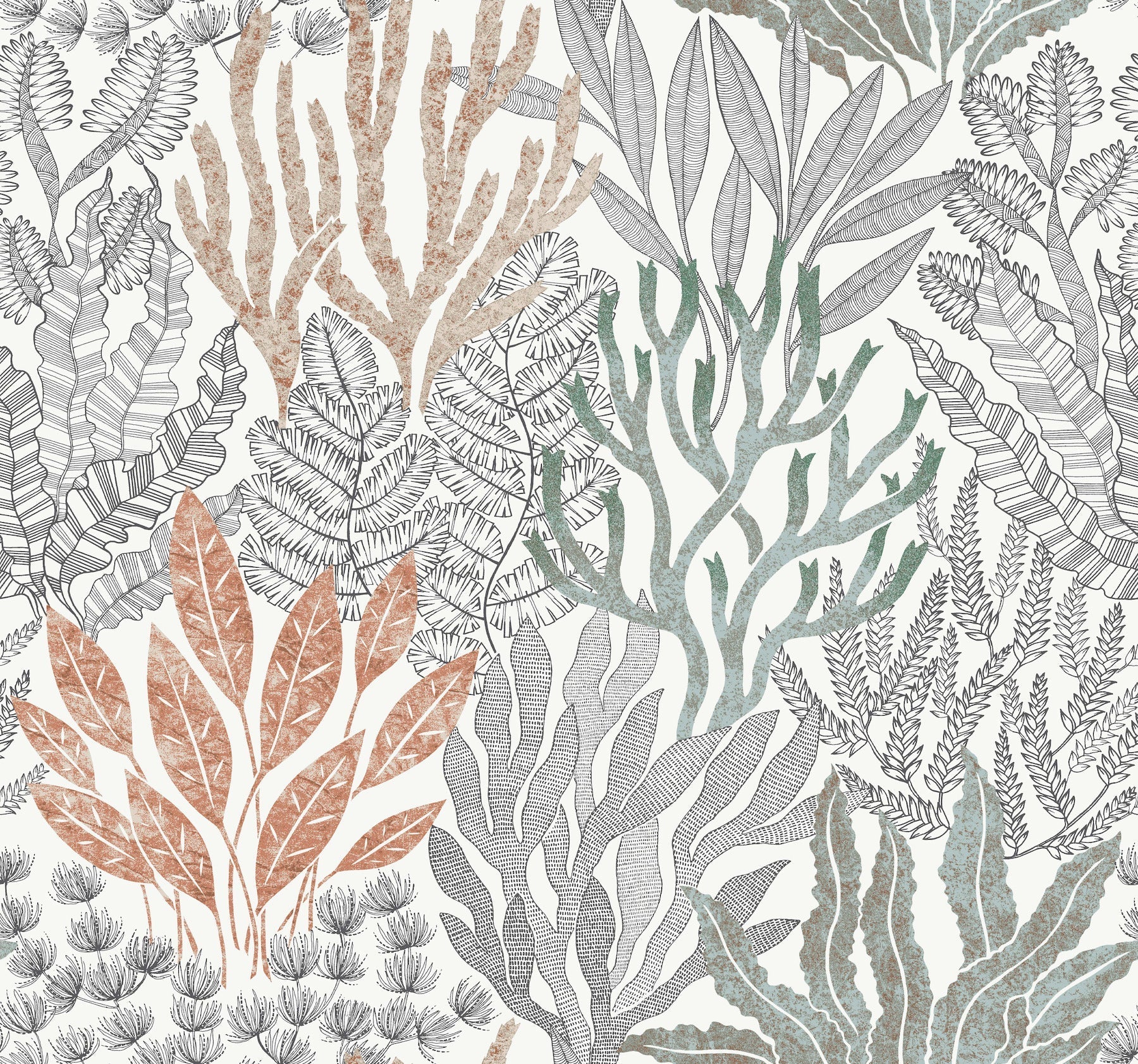 coral-leaves-wallpaper-coral-black-york-wallcoverings-rt7801 - York Wallcoverings Wallpaper