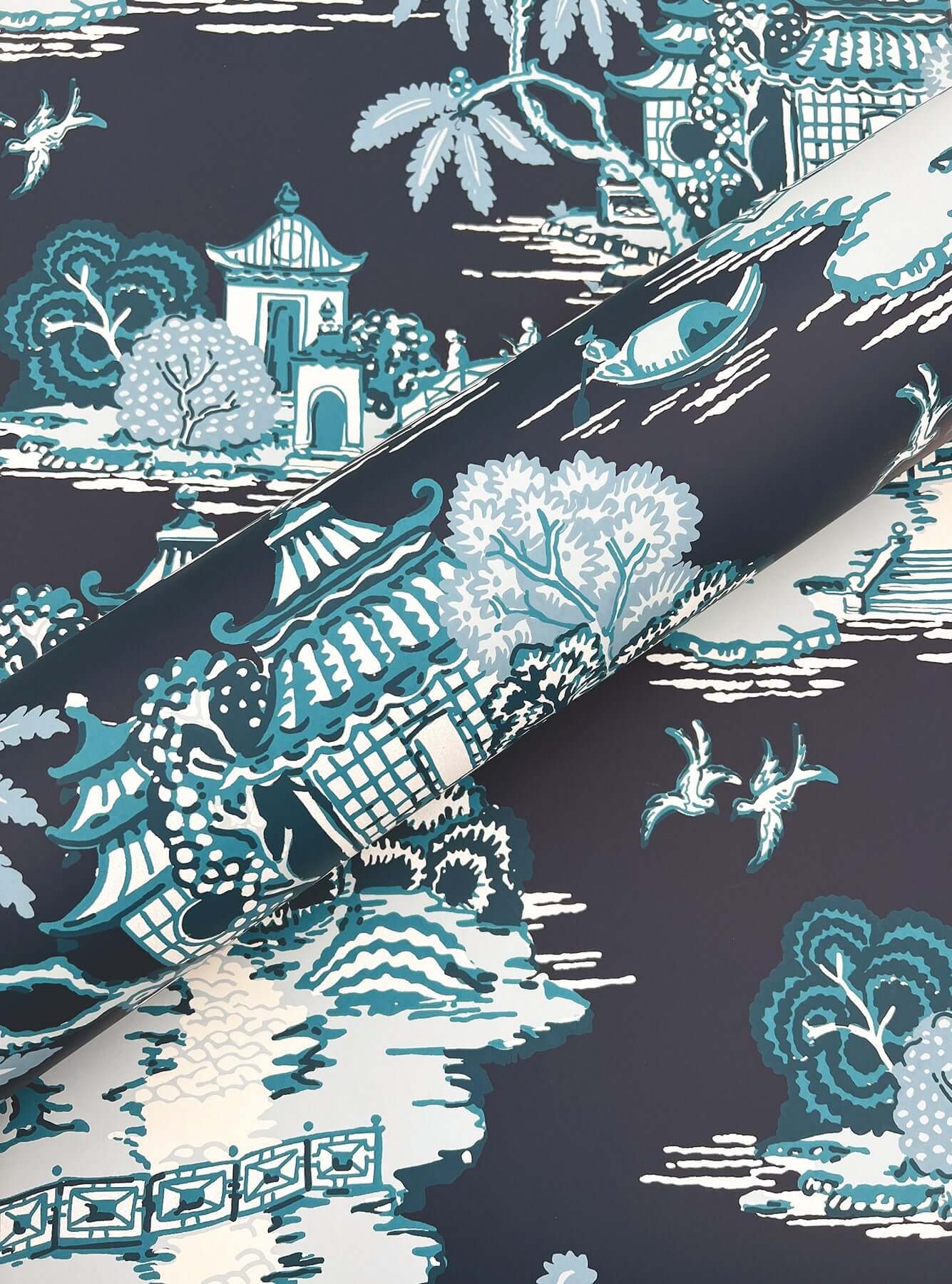 pagoda-and-sampan-scenic-wallpaper-navy-york-wallcoverings-rt7901 - York Wallcoverings Wallpaper